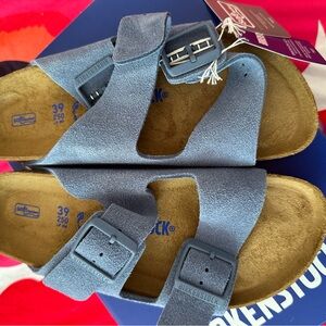 New Birkenstock suede leather Arizona soft Elemental Blue 39 medium/narrow